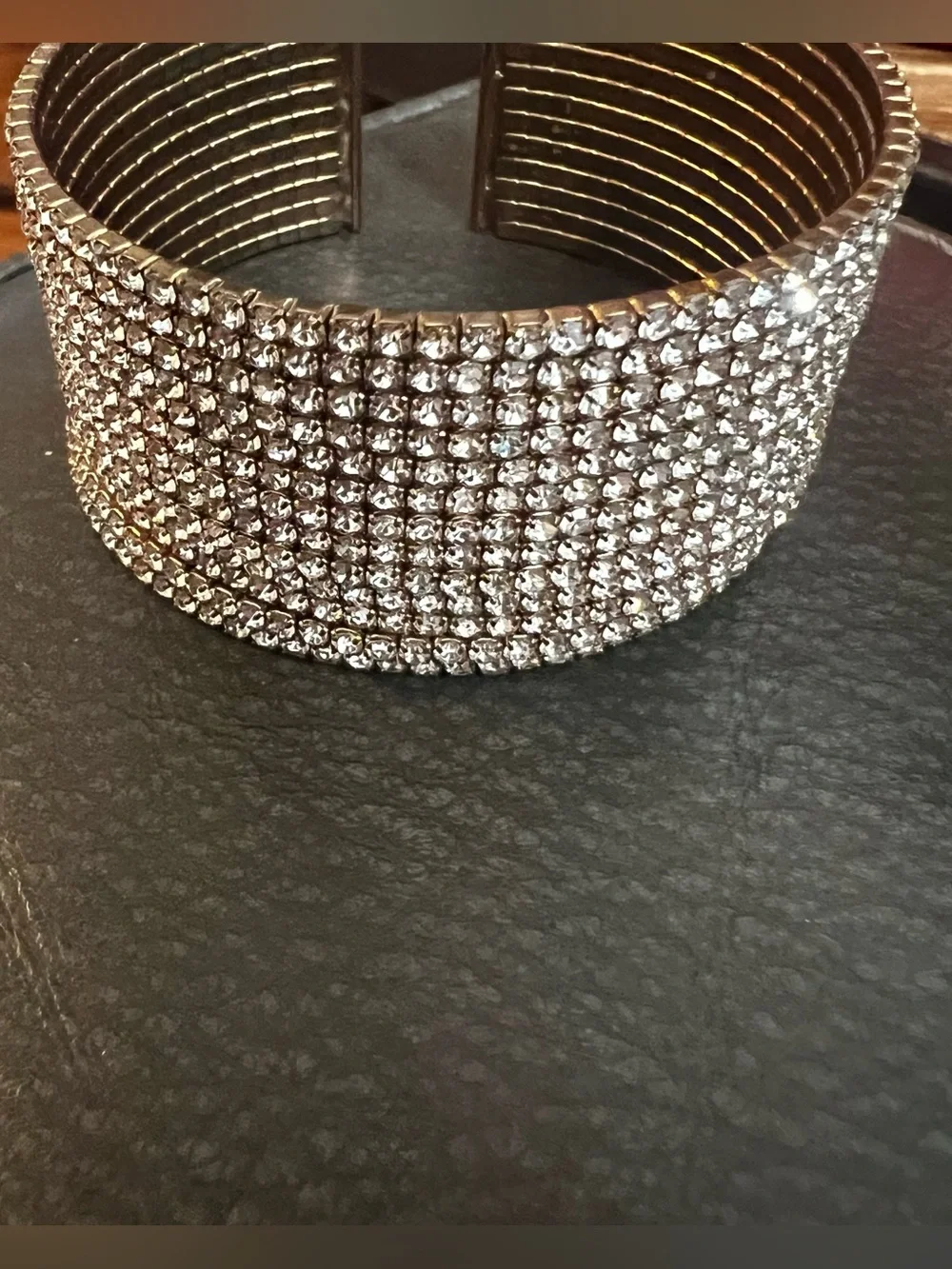 Crystal Pave Wide Cuff Bracelet - Silver